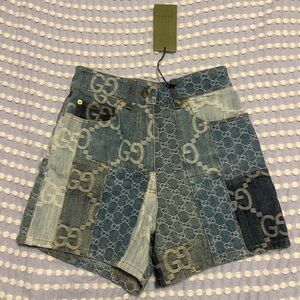 Gucci Blue Patchwork Jean Shorts